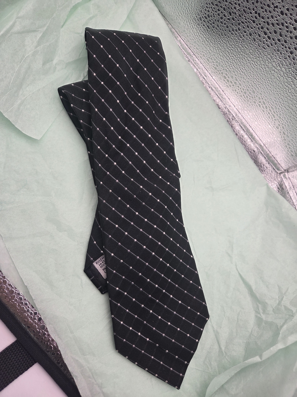 Geoffrey Beene Black Tie with White Diagonal Dot Grid